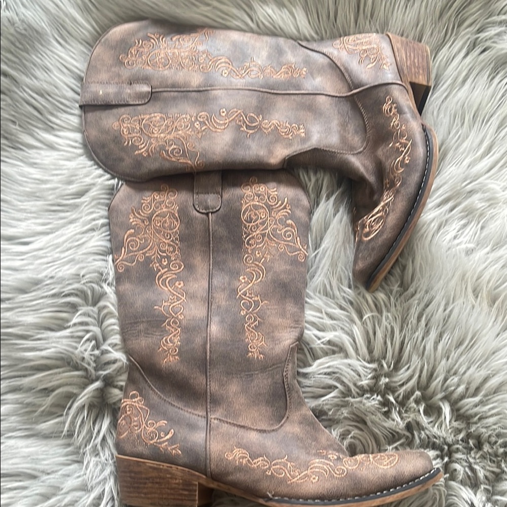 Roper Embroidered Knee-High Boots